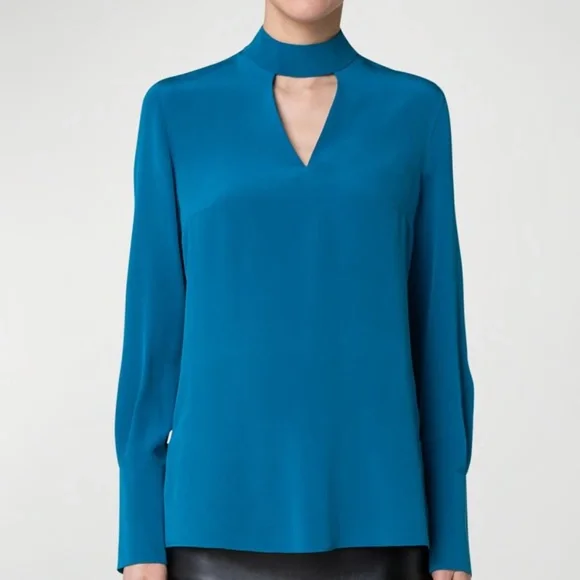 Akris Punto Stand-Collar Cutout Silk Blouse SZ 8 - Picture 2 of 8